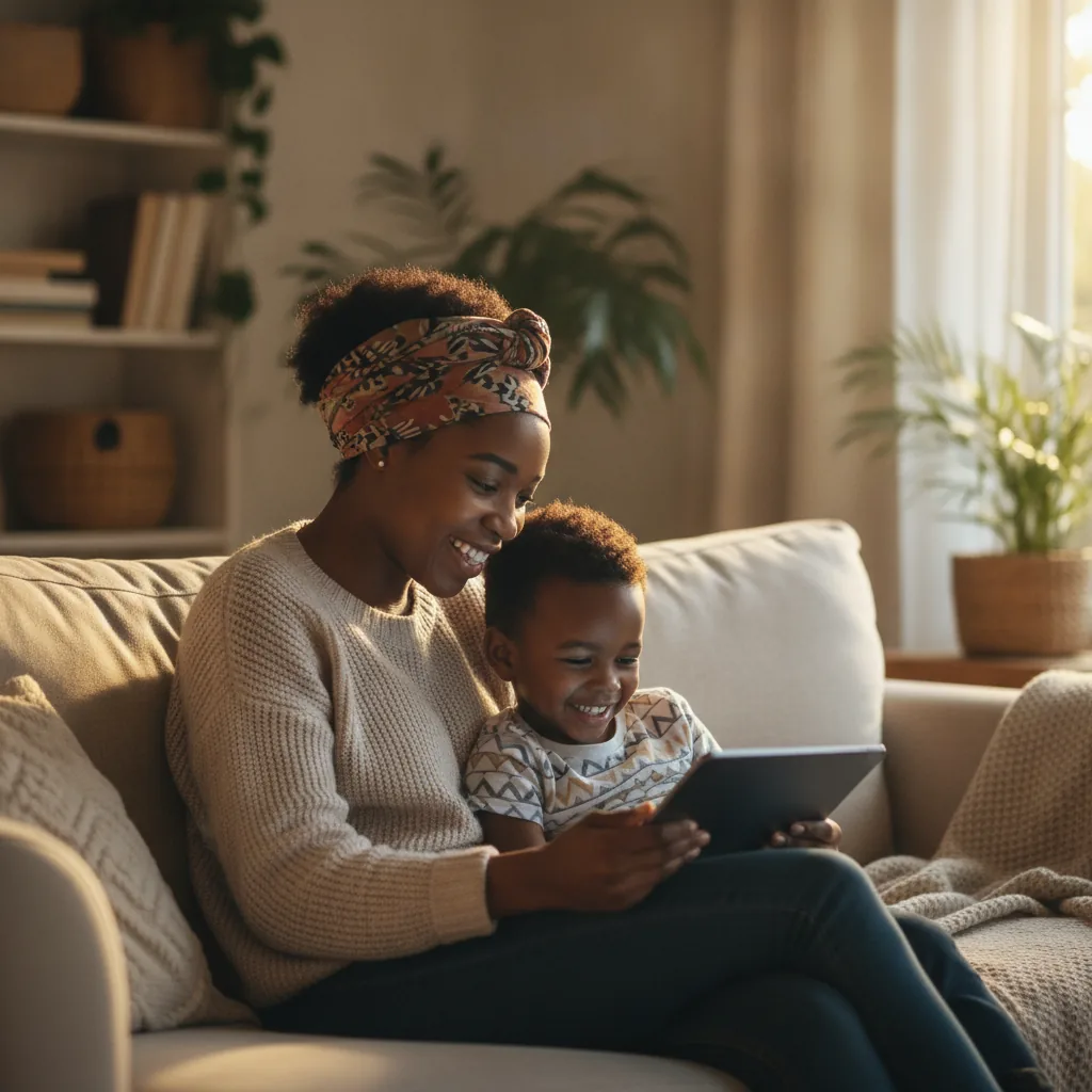 A parent and child learning together at home